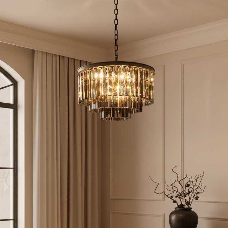 Aurevon Crystal Prism Metal Frame Modern Ceiling Chandelier for Home and Hotel T494