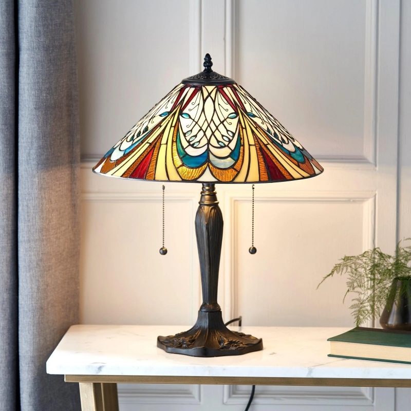 TF Hector Art Nouveau Table Lamp - Stained Glass Shade Decorative Lighting for Living Room or Bedroom T1045