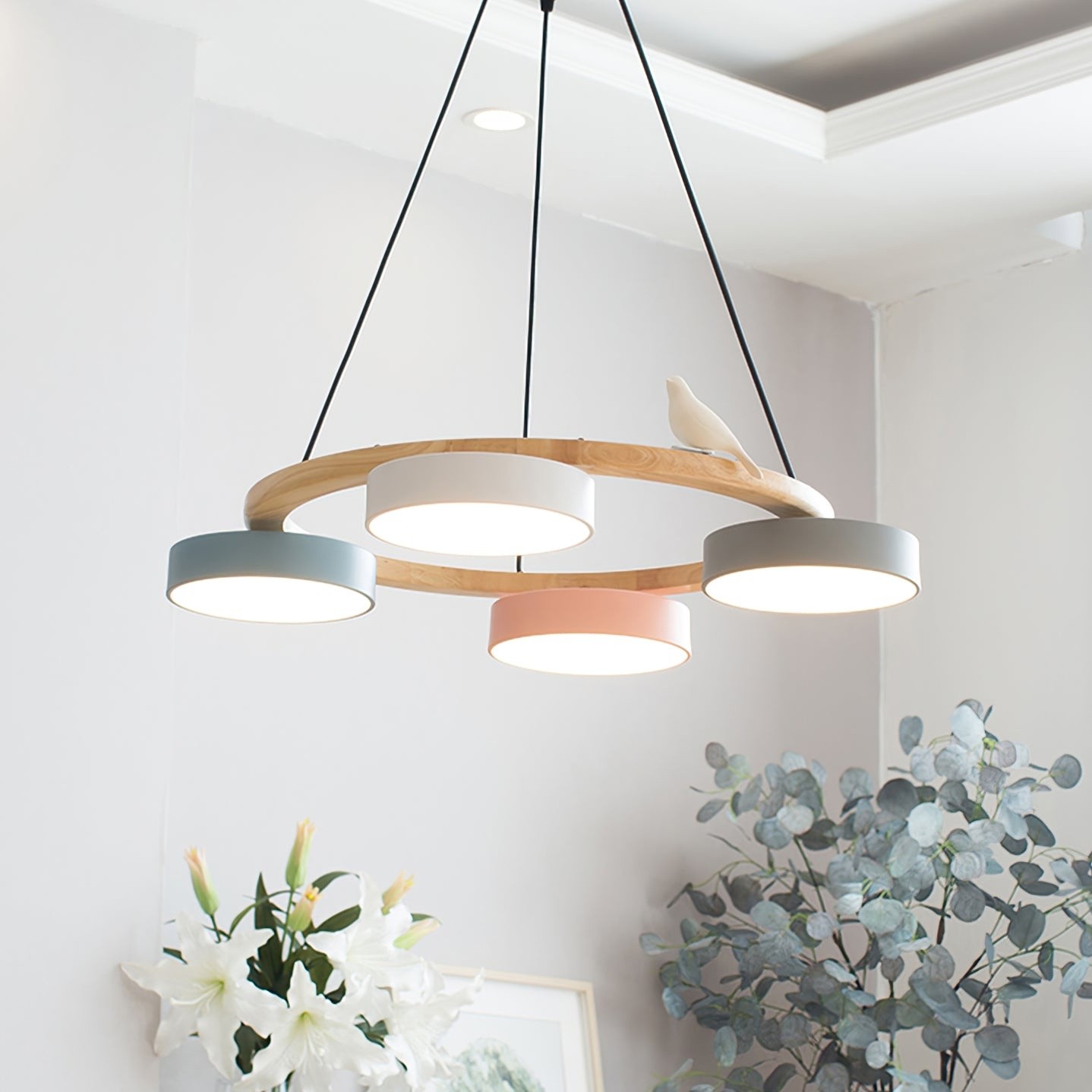 Nordic Wooden Bird Creative Round Chandelier S206