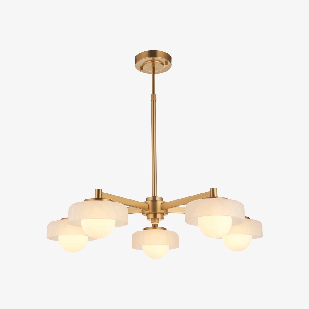 Zirvos Pendant with Frosted Opal Globes and Brushed Brass Frame for Living and Dining T937