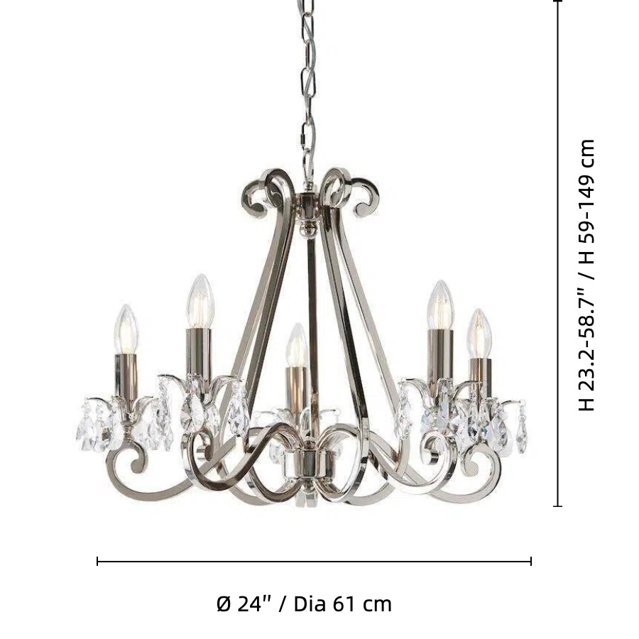 Talonis Crystal Chandelier - Traditional Candle-Style Brass and Nickel for Living Room and Dining Room T962