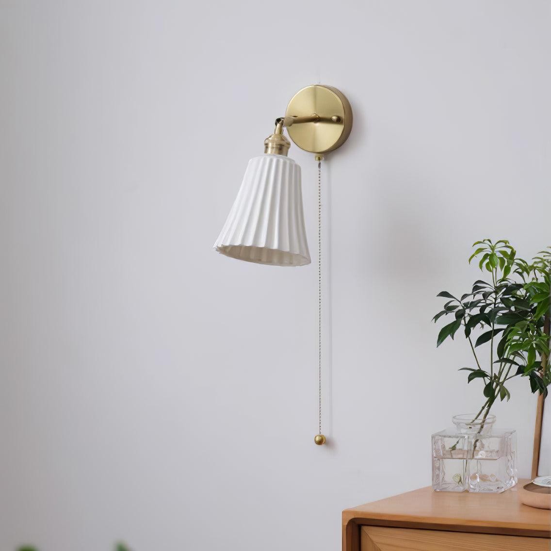 Modern Pull Cord Metal Ceramics Indoor Wall Lamp for Bedroom M401