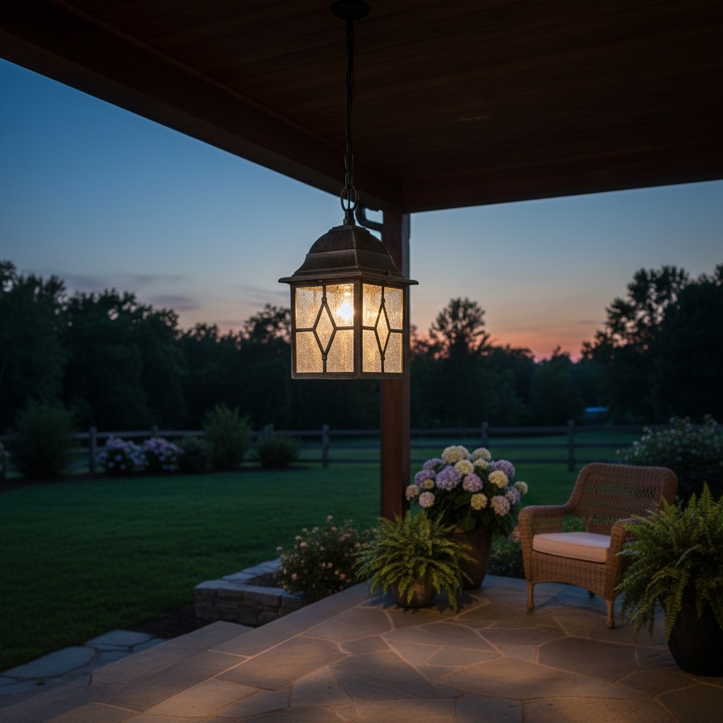 Frostine Outdoor Hanging Lantern - Geometric Leaded Glass for Garden Entryway T963