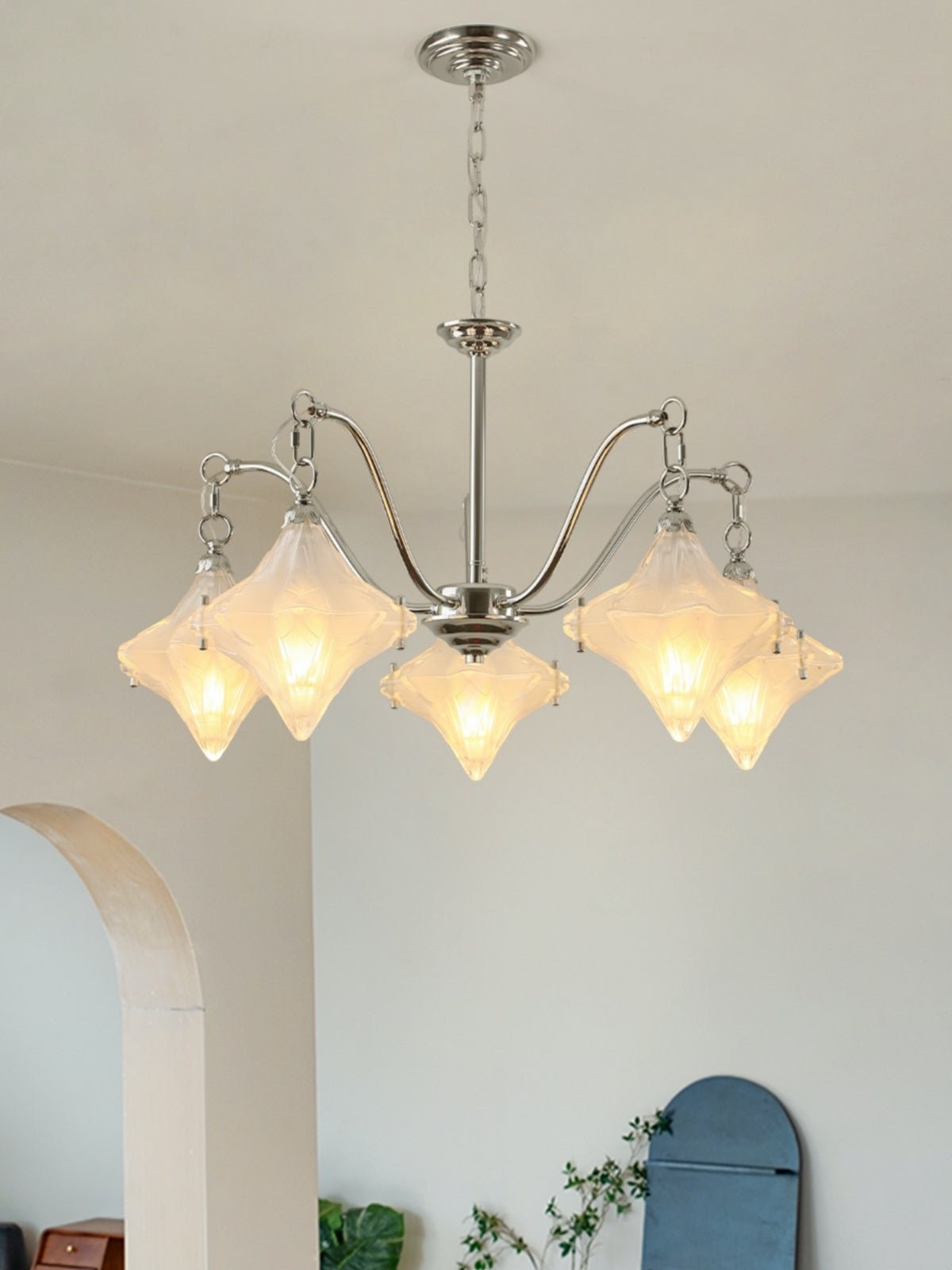 Art Deco Astris Star Chandelier - Frosted Glass Deco Fixture for Dining Room T433