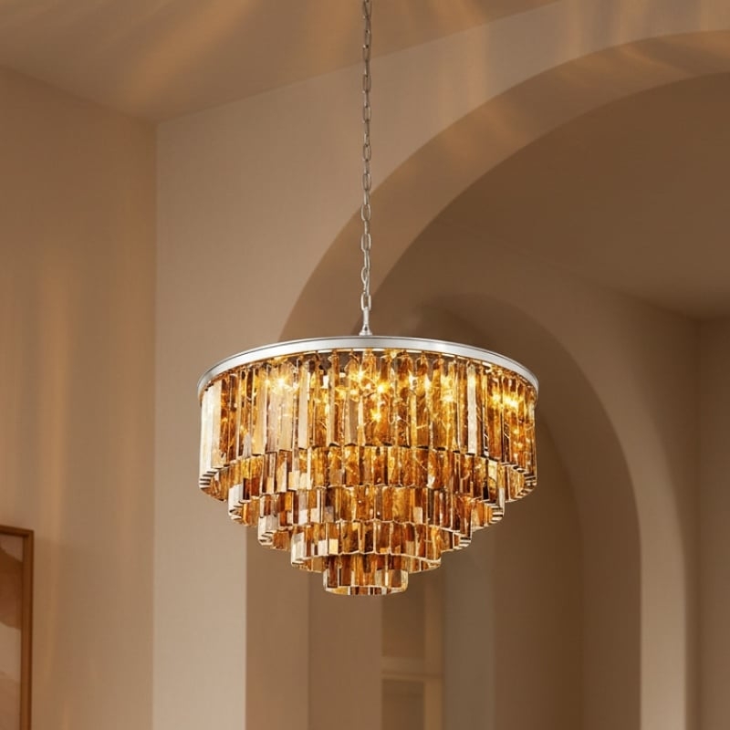 Aurevon Crystal Prism Metal Frame Modern Ceiling Chandelier for Home and Hotel T494