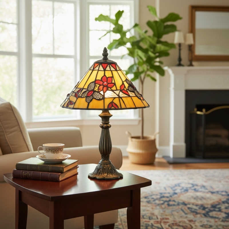 TF Butterfly Table Lamp - Hand-Cut Stained Glass Shade Table Light for Living Room and Bedroom T856