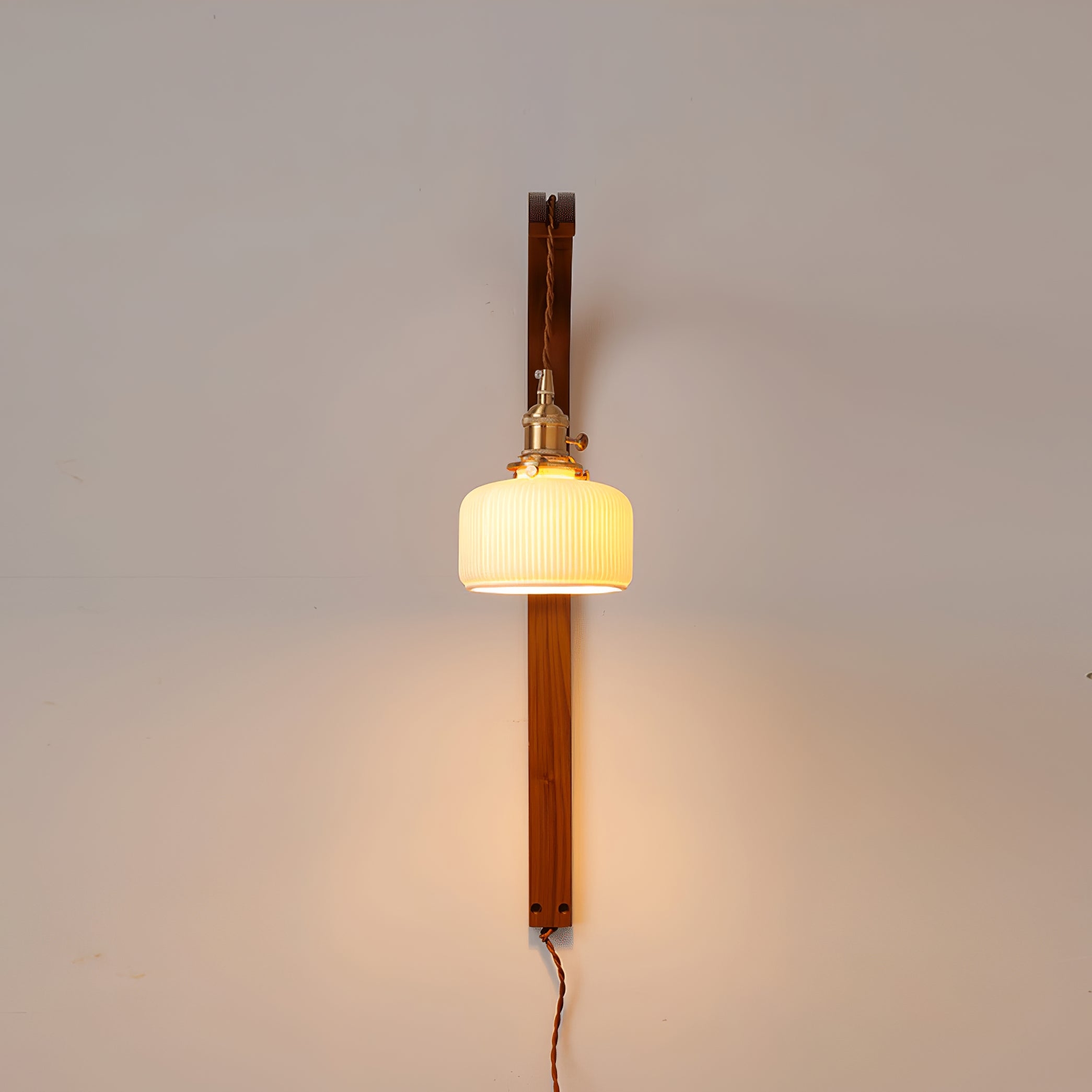Curved Walnut Ceramic Plug-in Wall Light T1722