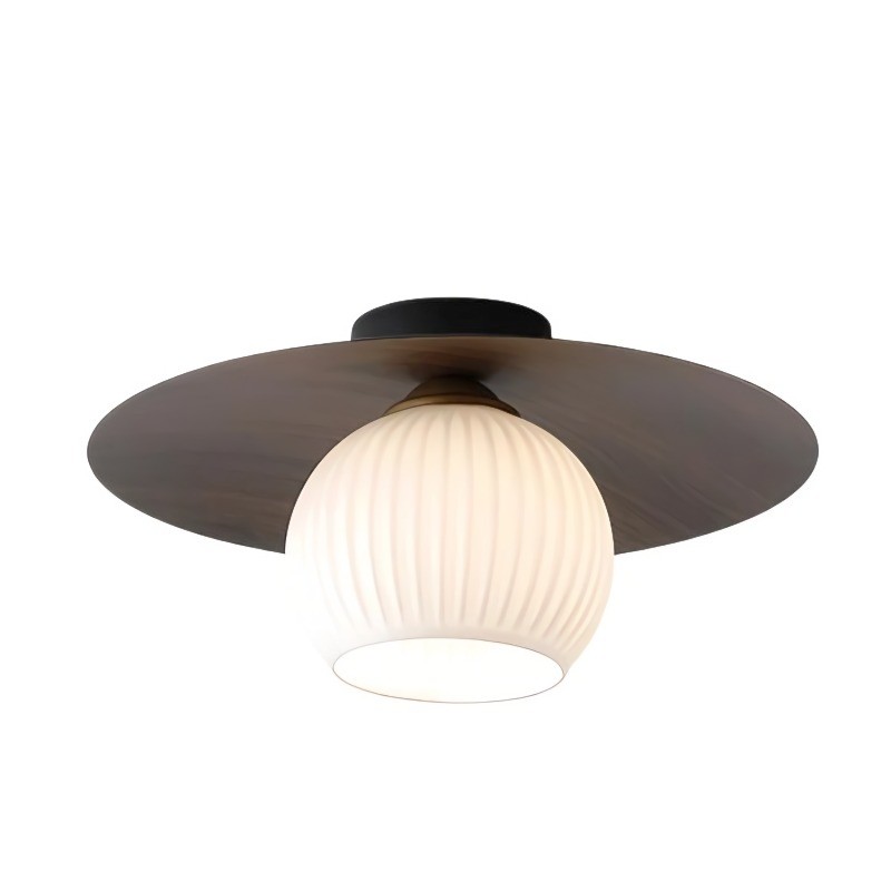 Scandinavian Wooden Glass Ribbed Globe Ceiling Lamp S07
