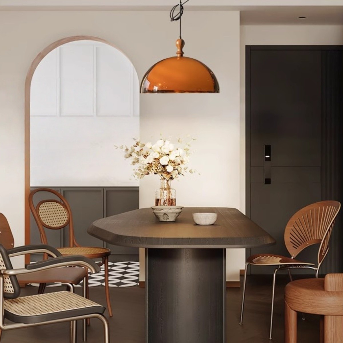 Vintage Sunset Pendant Lamp – Amber Acrylic & Walnut Finish S256