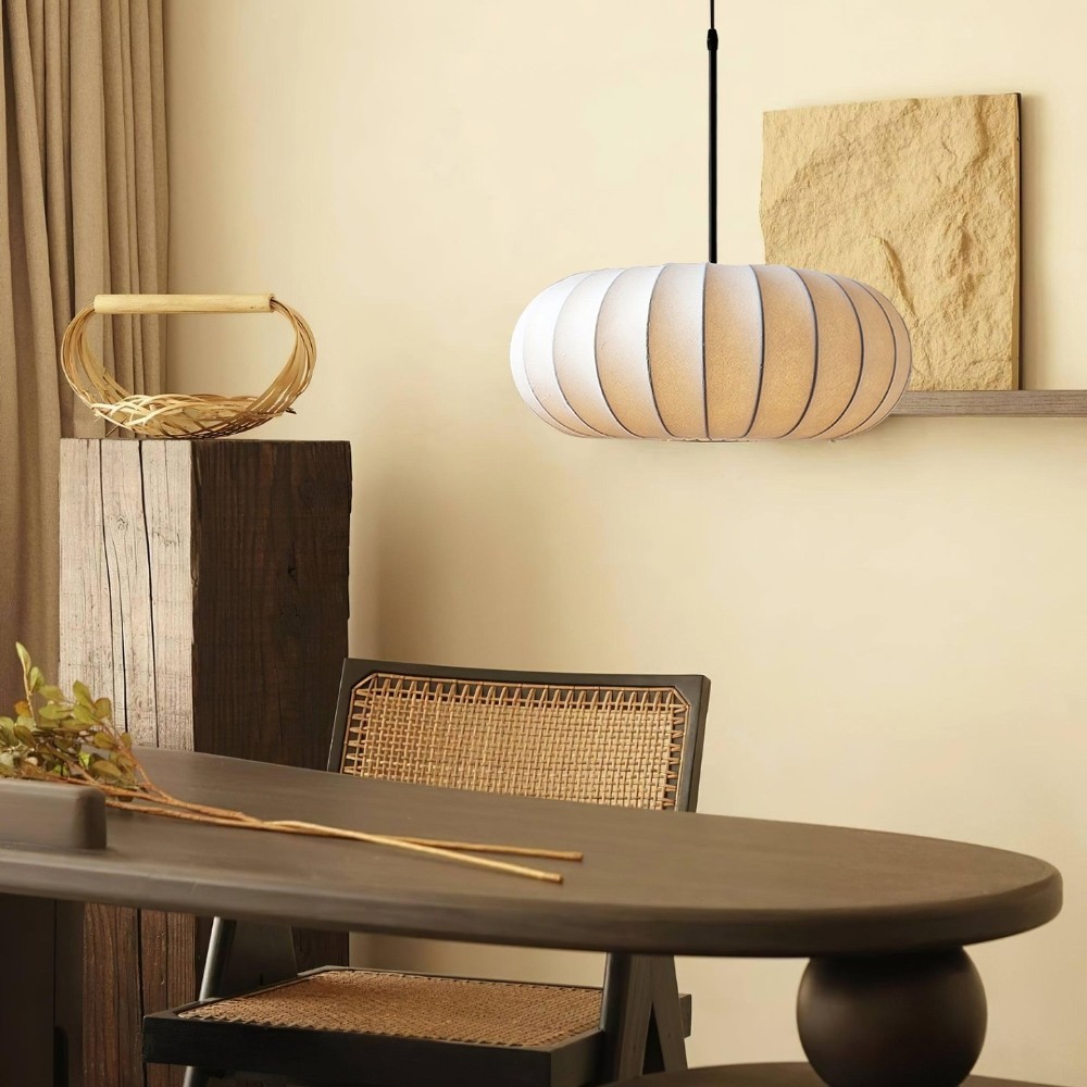 Simple Wabi-sabi White Lantern Fabric Pendant Lamp M06