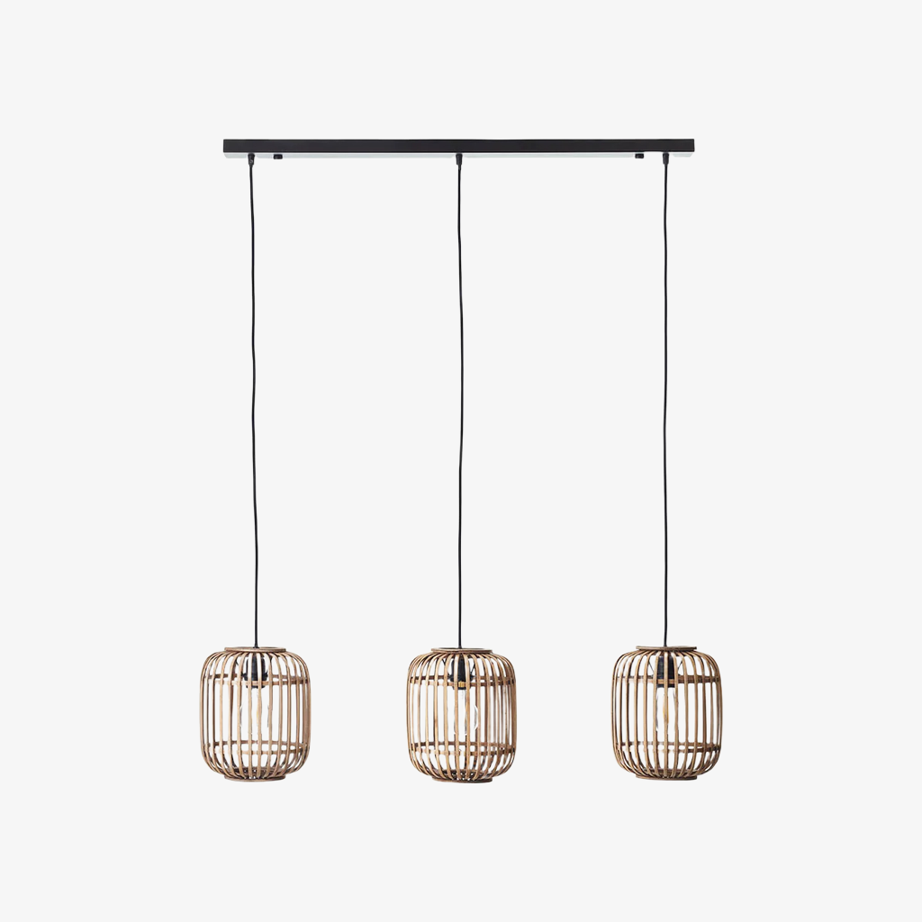 Yumeko Adjustable Bamboo Pendant Lamp - Natural Cage Ceiling Light Perfect for Living & Dining Rooms T999