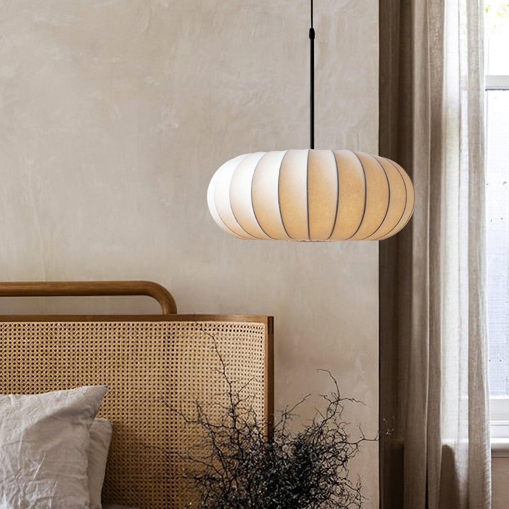 Simple Wabi-sabi White Lantern Fabric Pendant Lamp M06
