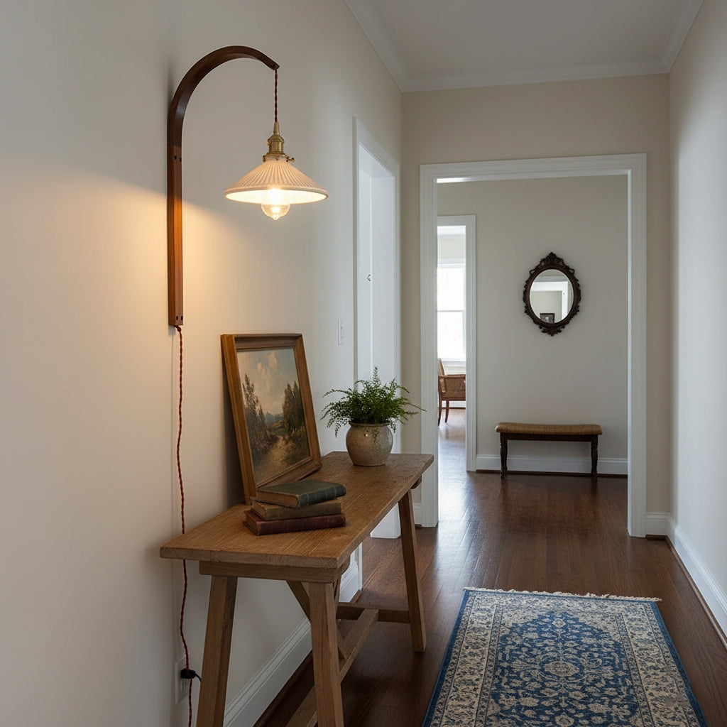 Curved Walnut Ceramic Plug-in Wall Light T1722