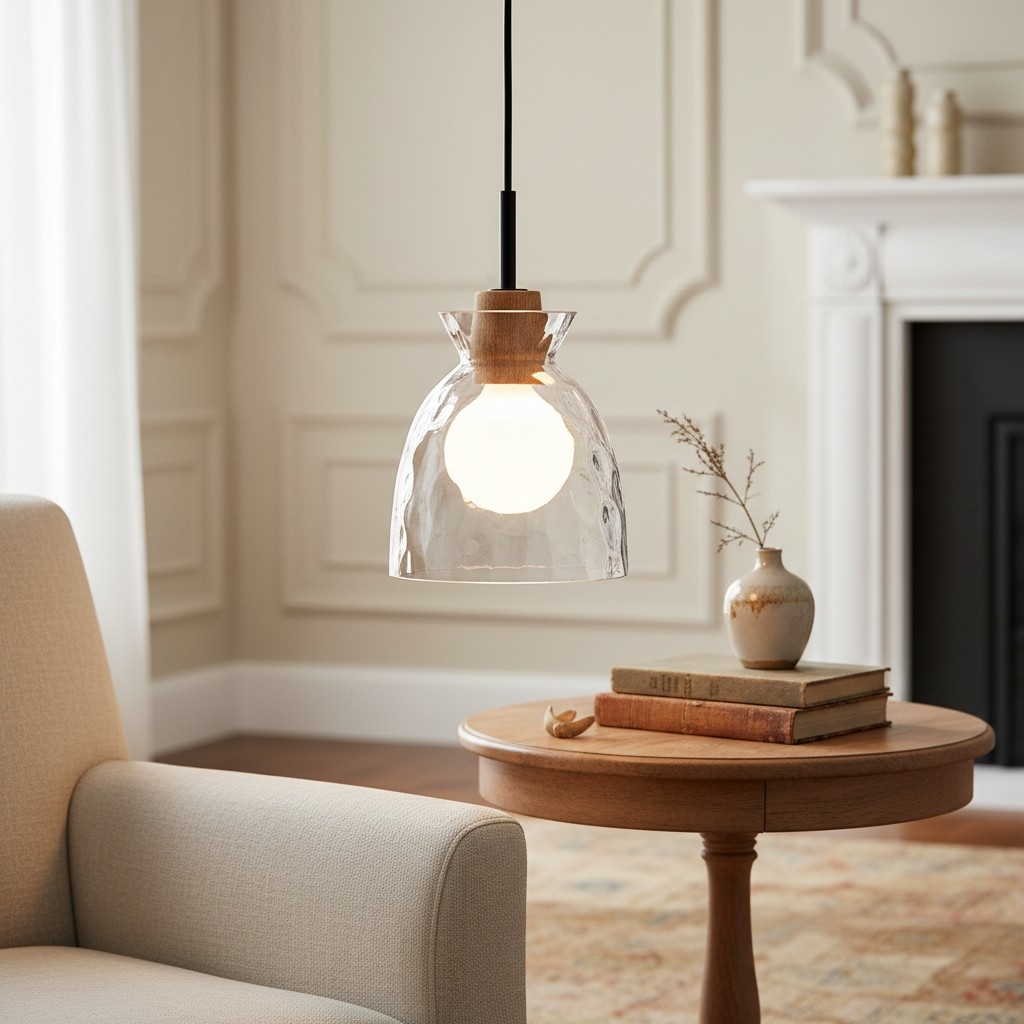 Quenora Textured Ripple Glass Pendant Light - Modern Style Pendant for Living Room U23