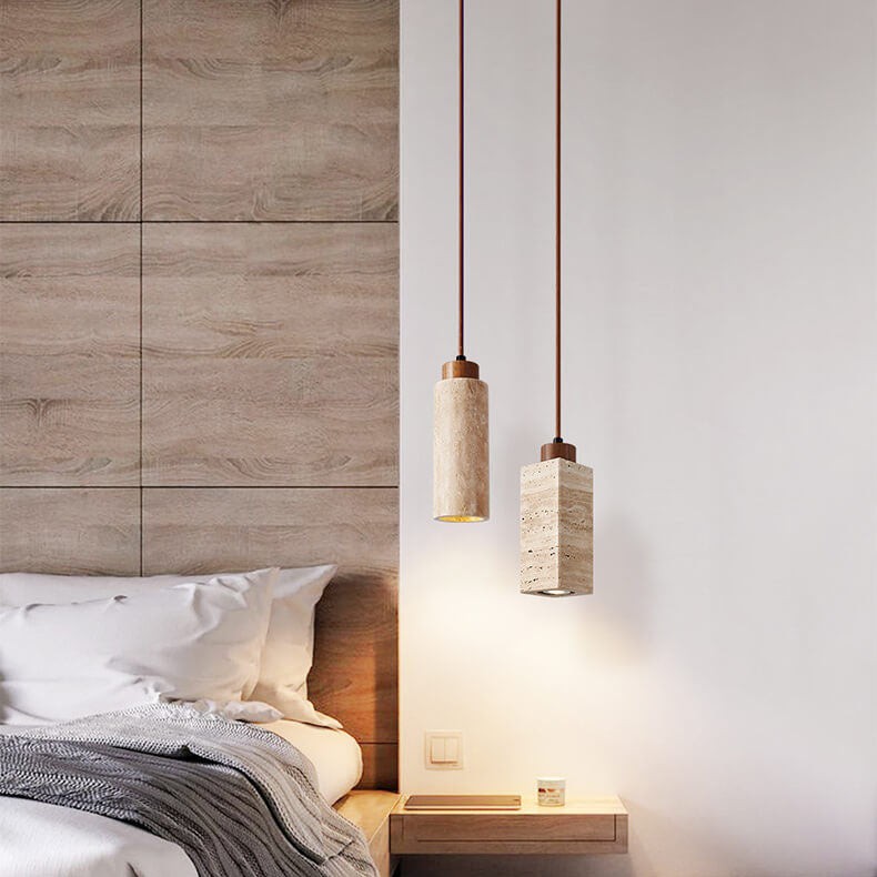 Wabi Sabi Solid Wood Stone Pendant Light G32