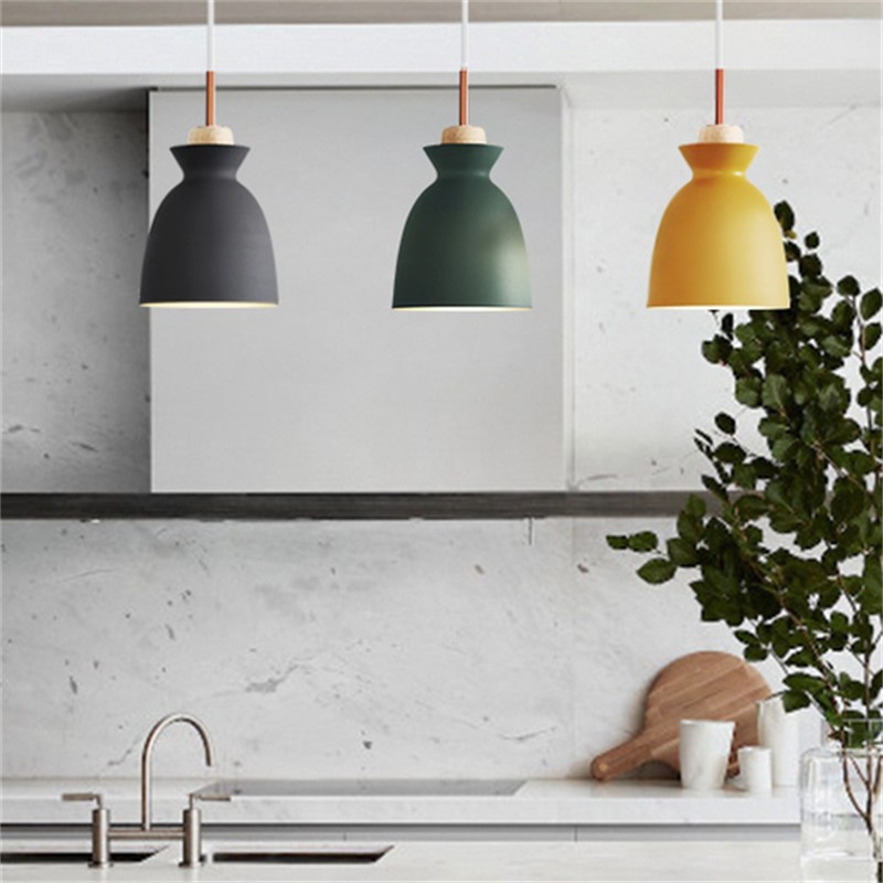 MULTI Scandinavian Metal Wood Macaroon Pendant Light for Bedroom S32