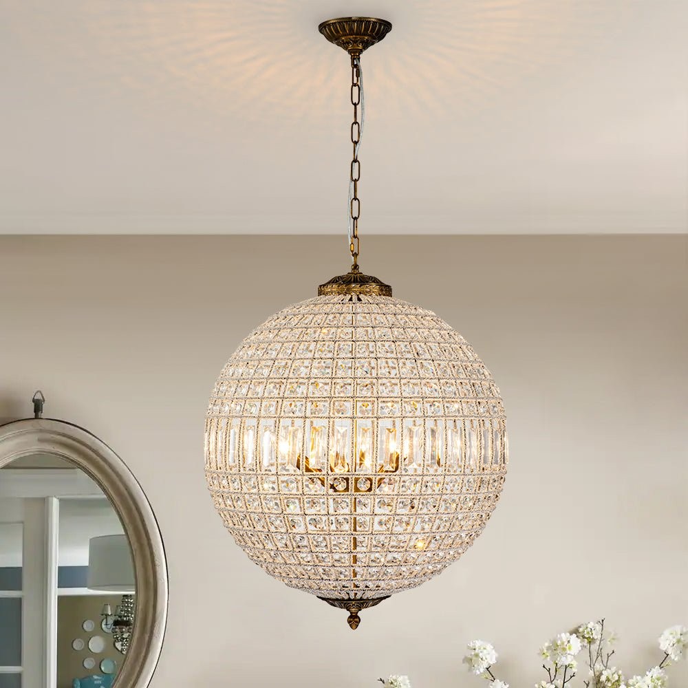 Vintage Luxe Brass Crystal Orb Chandelier G95