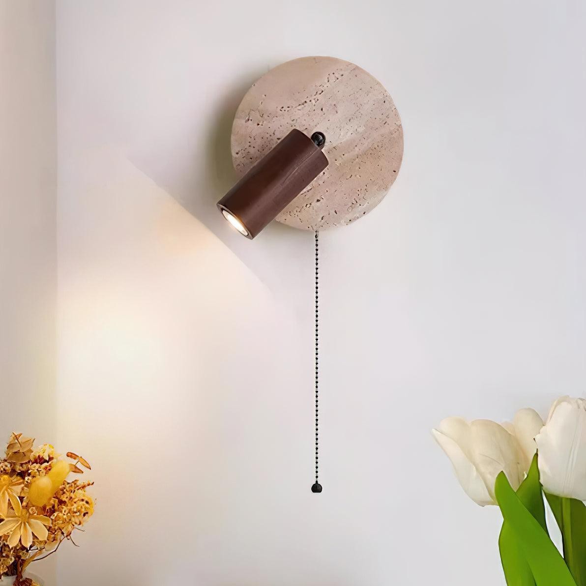 Travertine Round Wall Lamp - Vintage Style for Bedroom M257