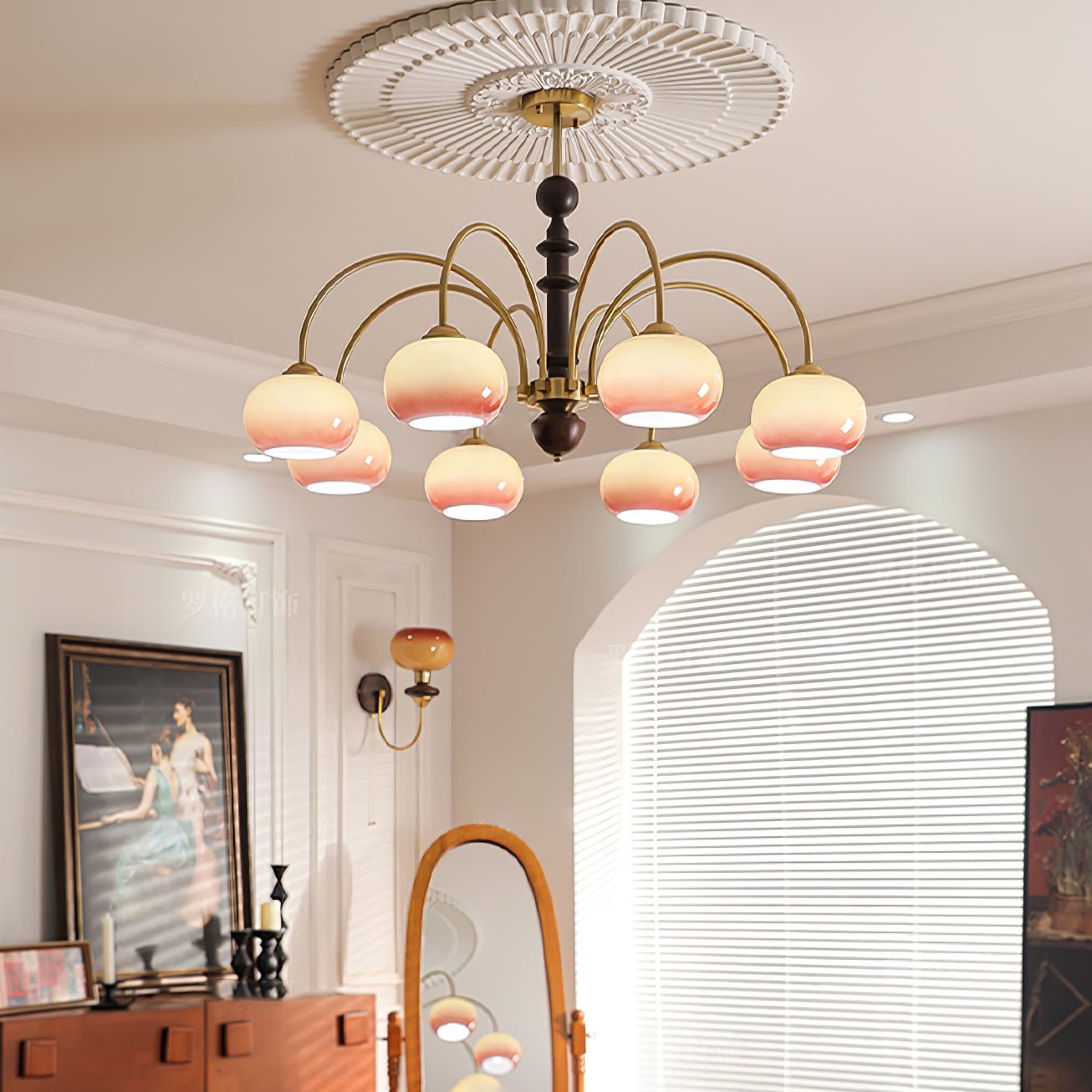Vintage Bauhaus Persimmon Chandelier M422