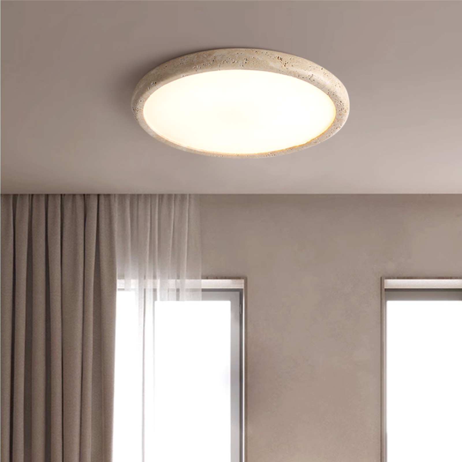 Travertine Disc Flush Mount Ceiling Light - Minimalist Design  Lighting S289