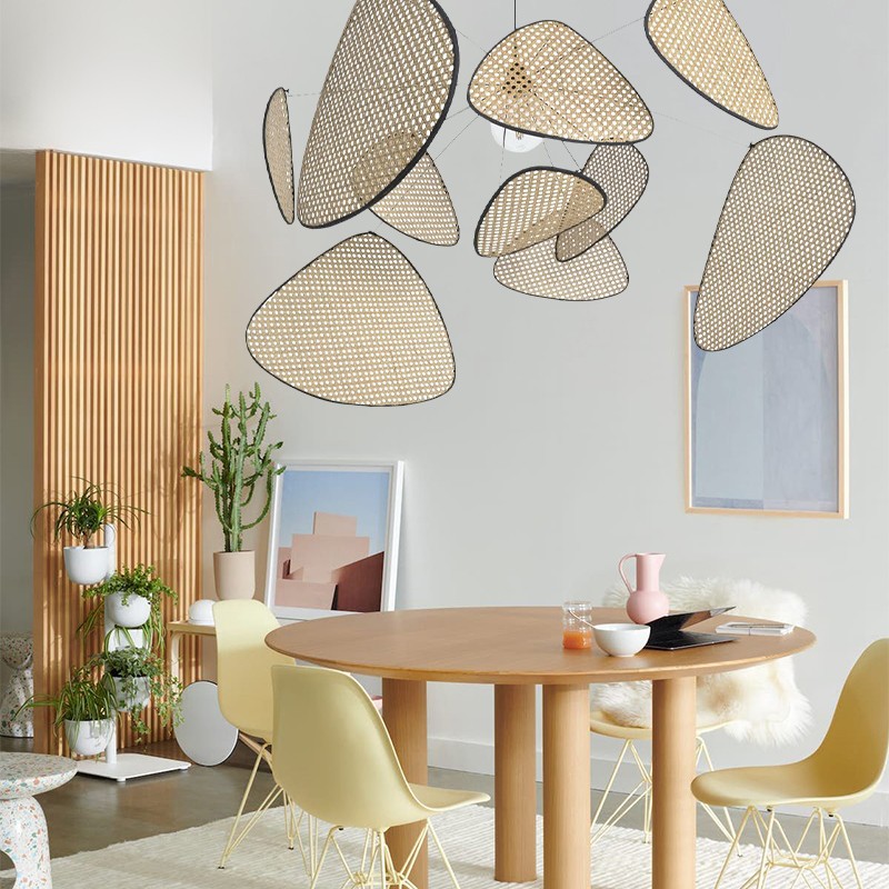 Screen Cannage Pendant Light - Woven Rattan Design for Living Room
