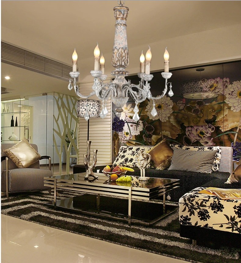 Wooden Iron Vintage Crystal Chandelier