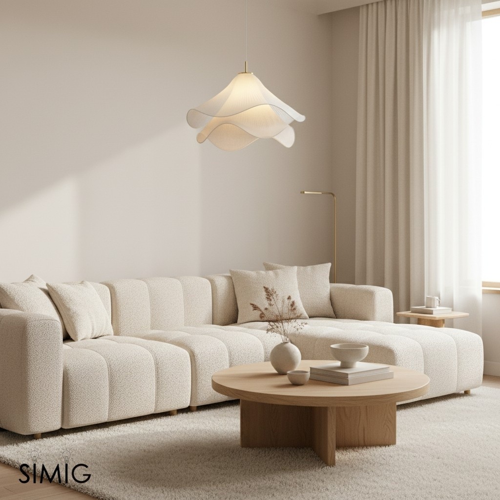 Ethereal Bloom Flower Pendant Light - Elegant White Fabric Pendant Light T087