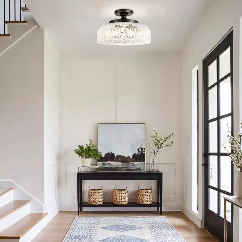 Retro Pattern Glass Semi-recessed Ceiling Lamp S203