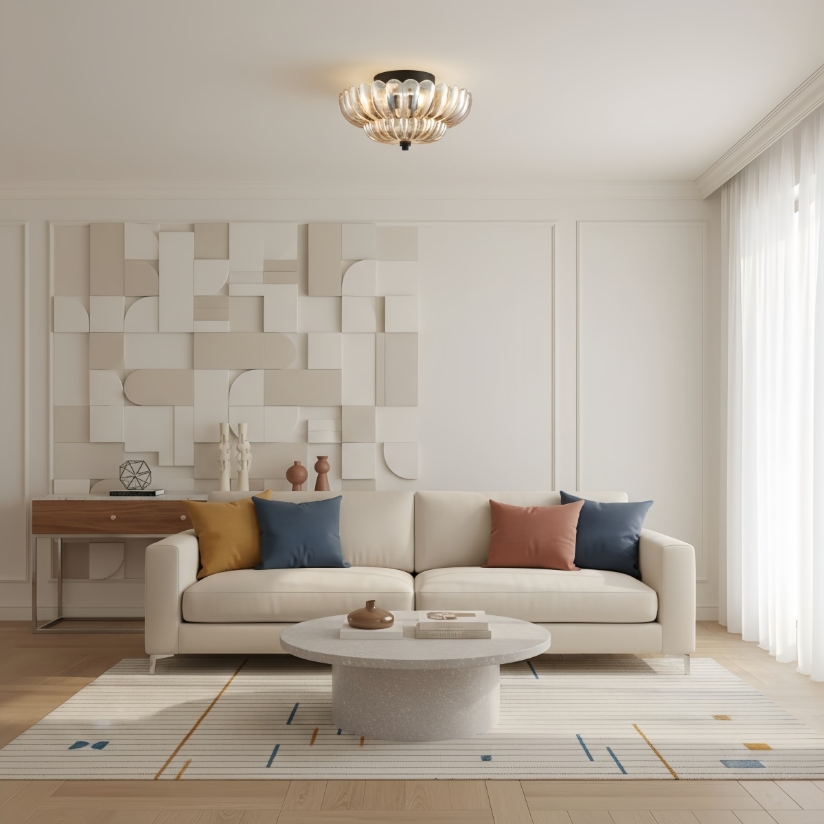 Orilanavo Vintage Inspired Umbrella Glass Semi Flush Light, Cozy Lounge Dining Area T1193