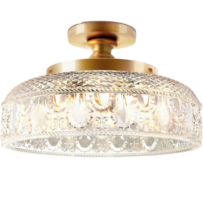 Retro Pattern Glass Semi-recessed Ceiling Lamp S203