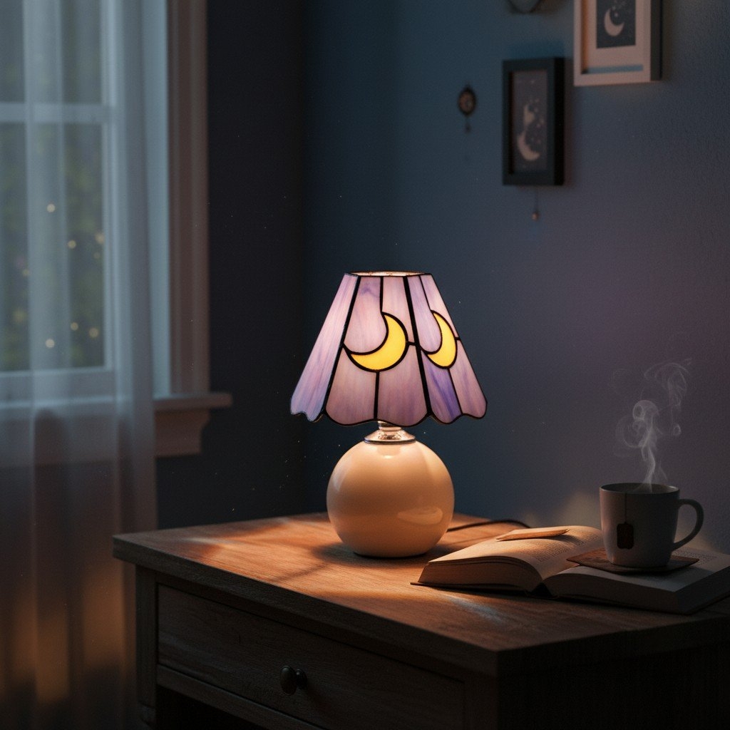 Stellum Tiffany Mushroom Moon Stained Glass Lamp – Artistic Accent Light for Living Rooms T552