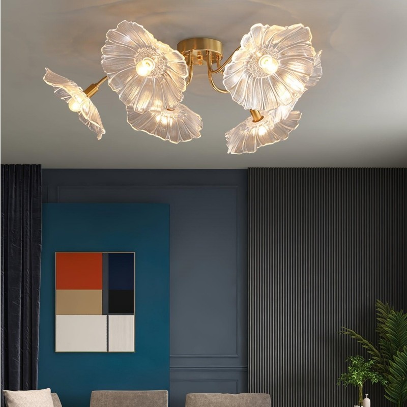 Lotus Leaf Glass Ceiling Lamp for Living Room