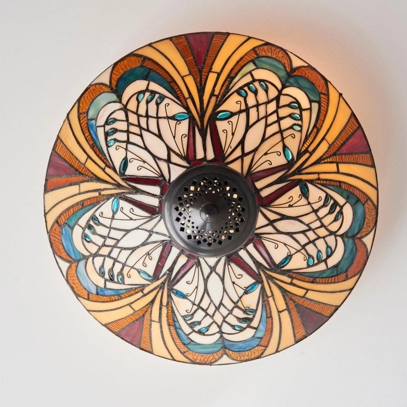 TF Hector Ceiling Light - Handcrafted Stained Glass Design Semi‑Flush or Pendant Fixture for Home T1018