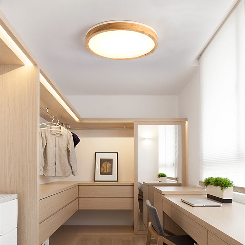 Circle Wooden LED Ceiling Light-Double Light Source