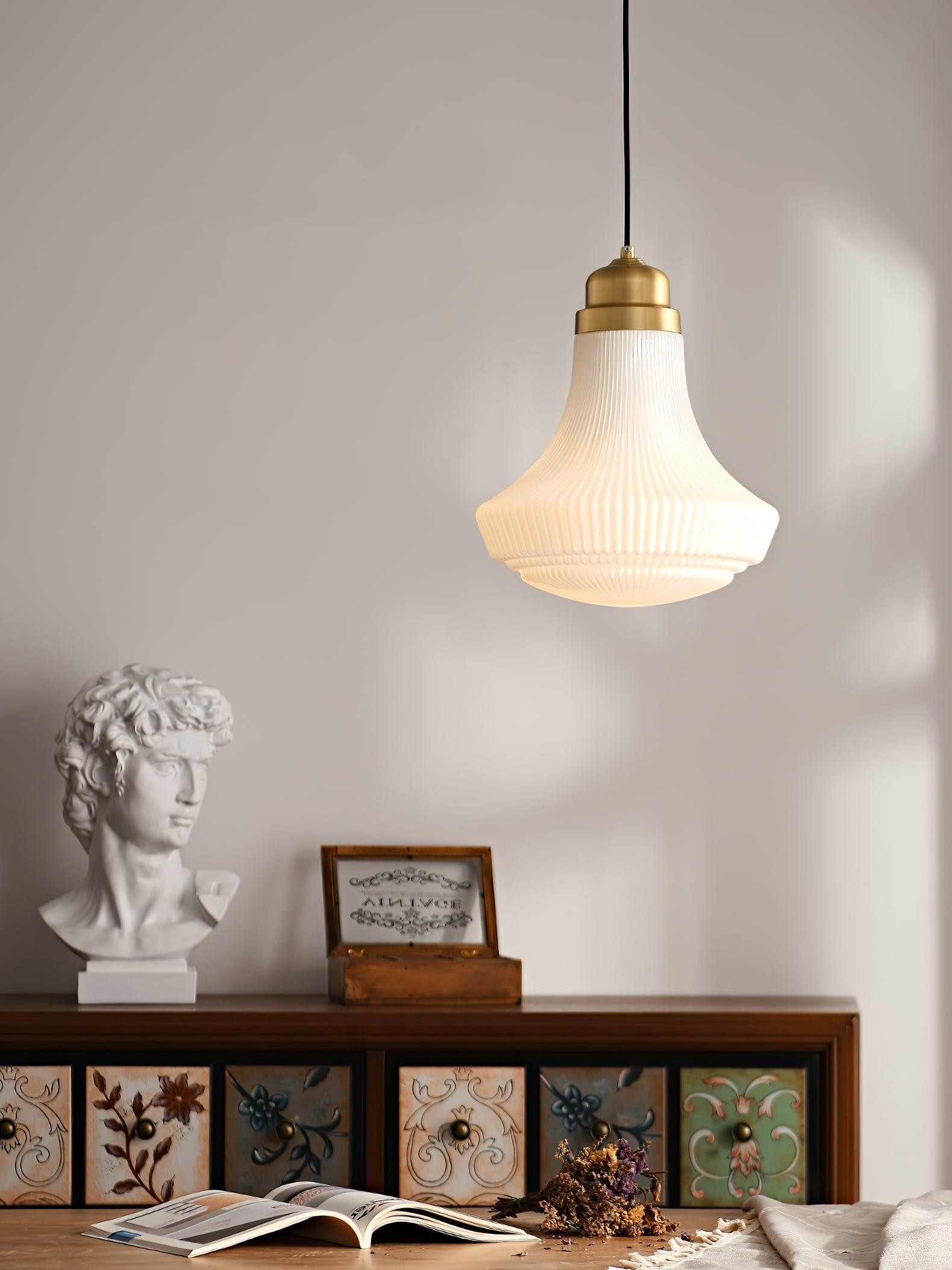 Classical Brass Alabaster Glass Pendant Lamp M318
