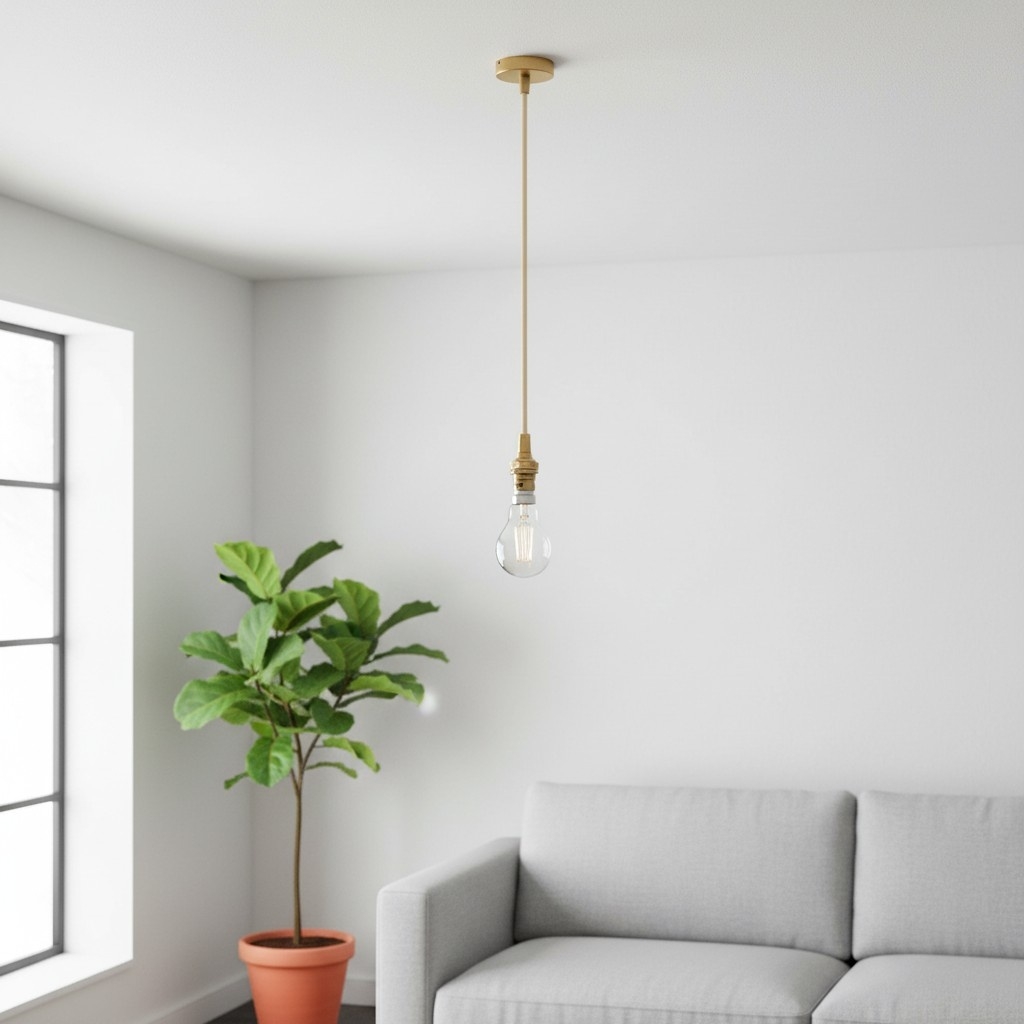 Plaitar Modern Brass Pendant Light - Minimalist Ceiling Fixture with Braided Cord for Hallways T993