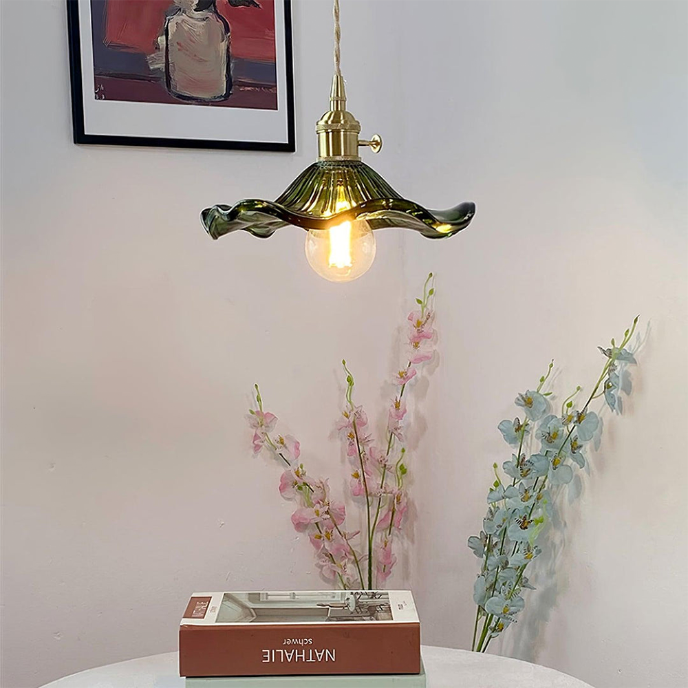 Vintage Glass Hibiscus Flower Pendant Light S129