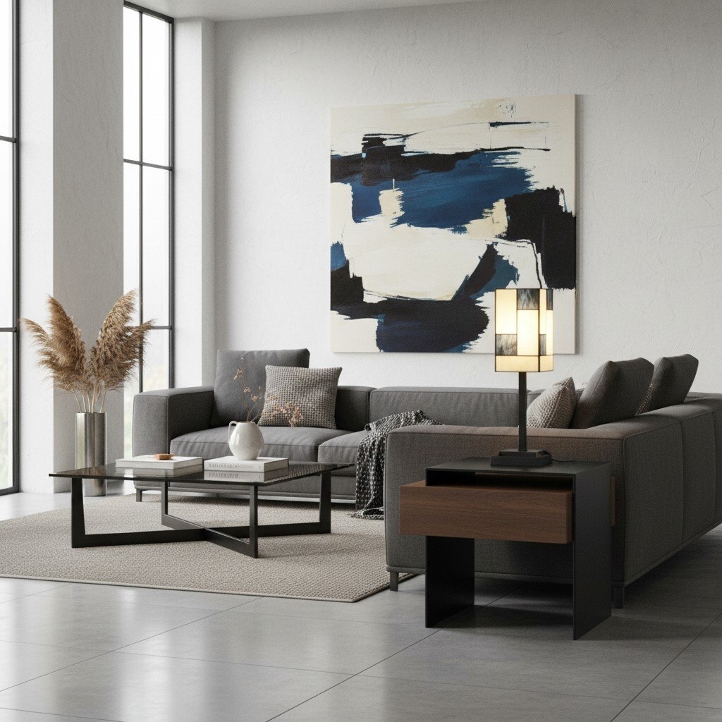 TF Manchester Square Table Lamp - Geometric Glass and Metal for Bedroom and Living Room T1056
