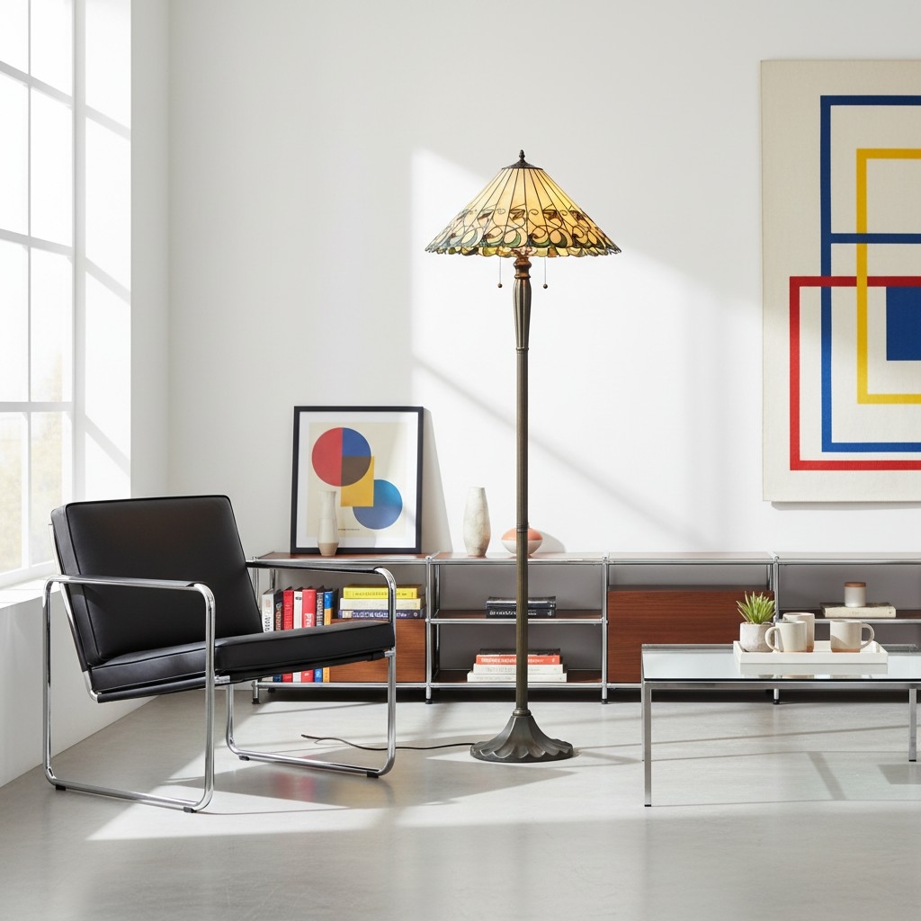 TF Jamelia Stained Glass Floor Lamp - Jewel-toned Mosaic Shade Decorative Floor Lamp T864