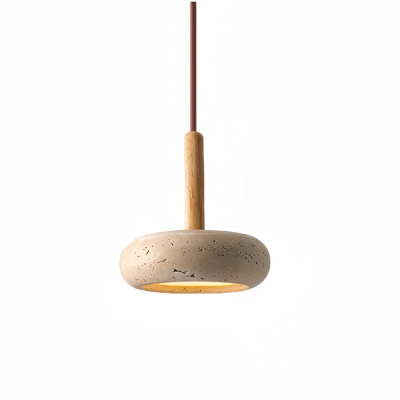 Traditional Japanese Round Wood Travertine Pendant Light G68