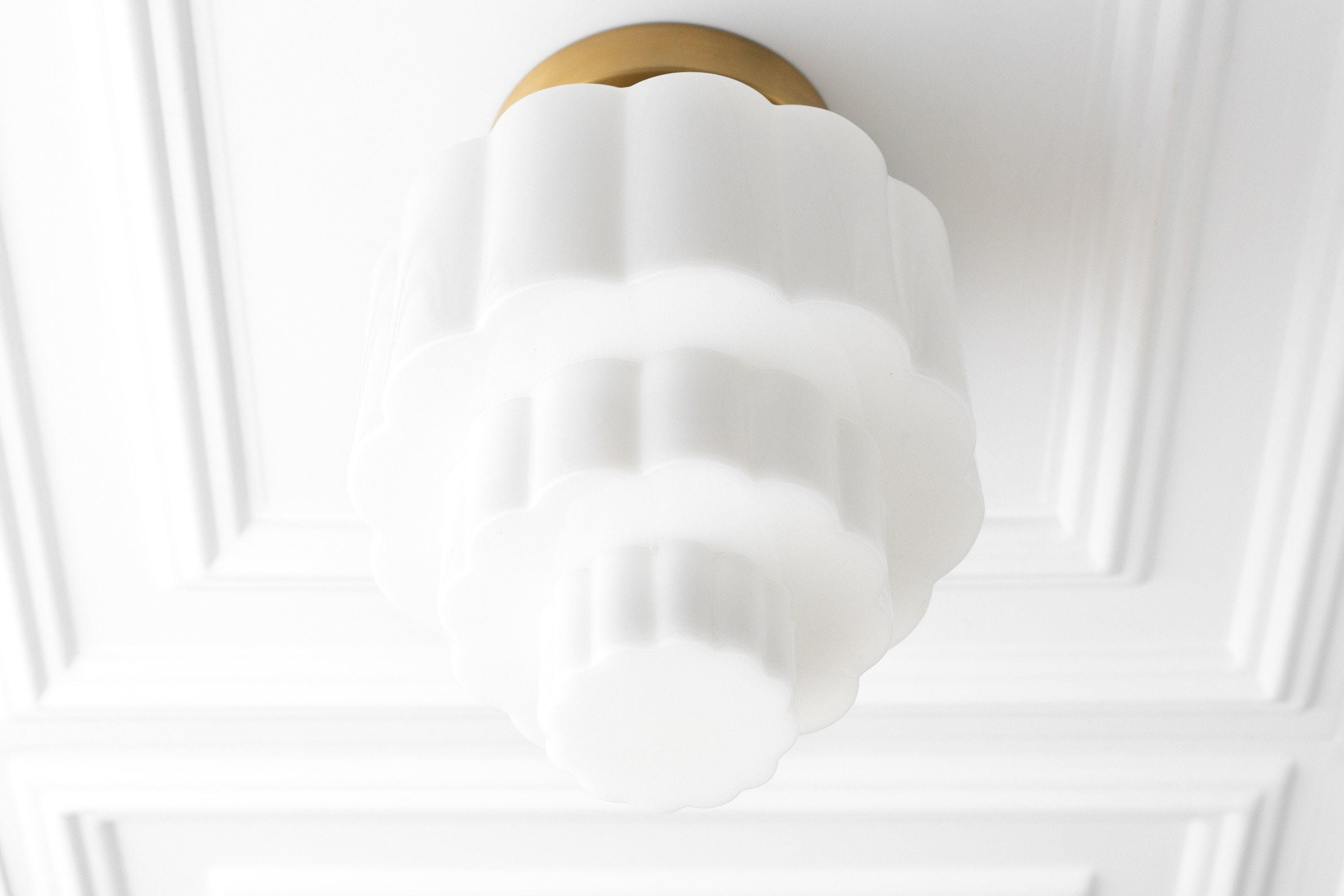 Geotower Glass Brass Ceiling Light – Art Deco Ribbed Globe Flush Mount T364