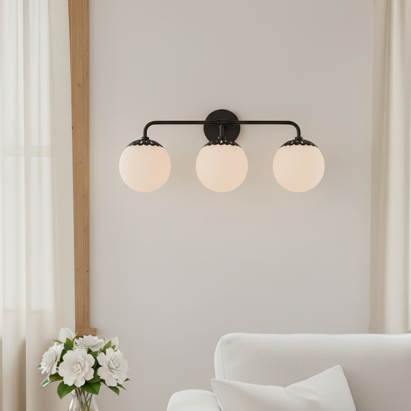 Vinbrea Glass Globe Wall Lamp - Minimal Curved Arm Light for Living Room T1209