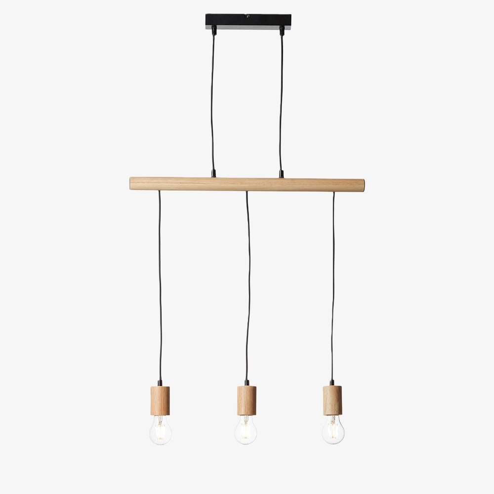 Virell Adjustable Linear Ceiling Light - 3‑Bulb Wooden and Metal Design for Kitchen Island or Office T870