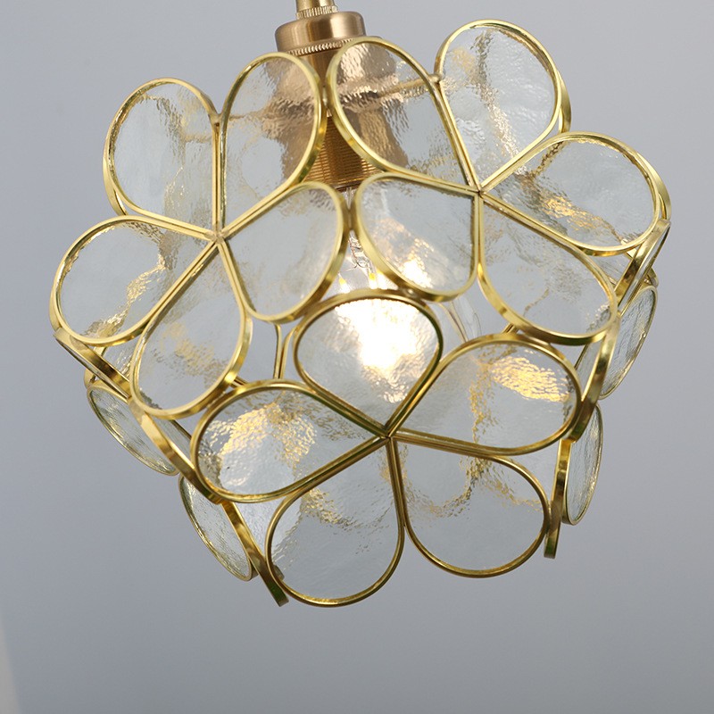 Nordic Brass Flower Petal Glass Pendant Light S10