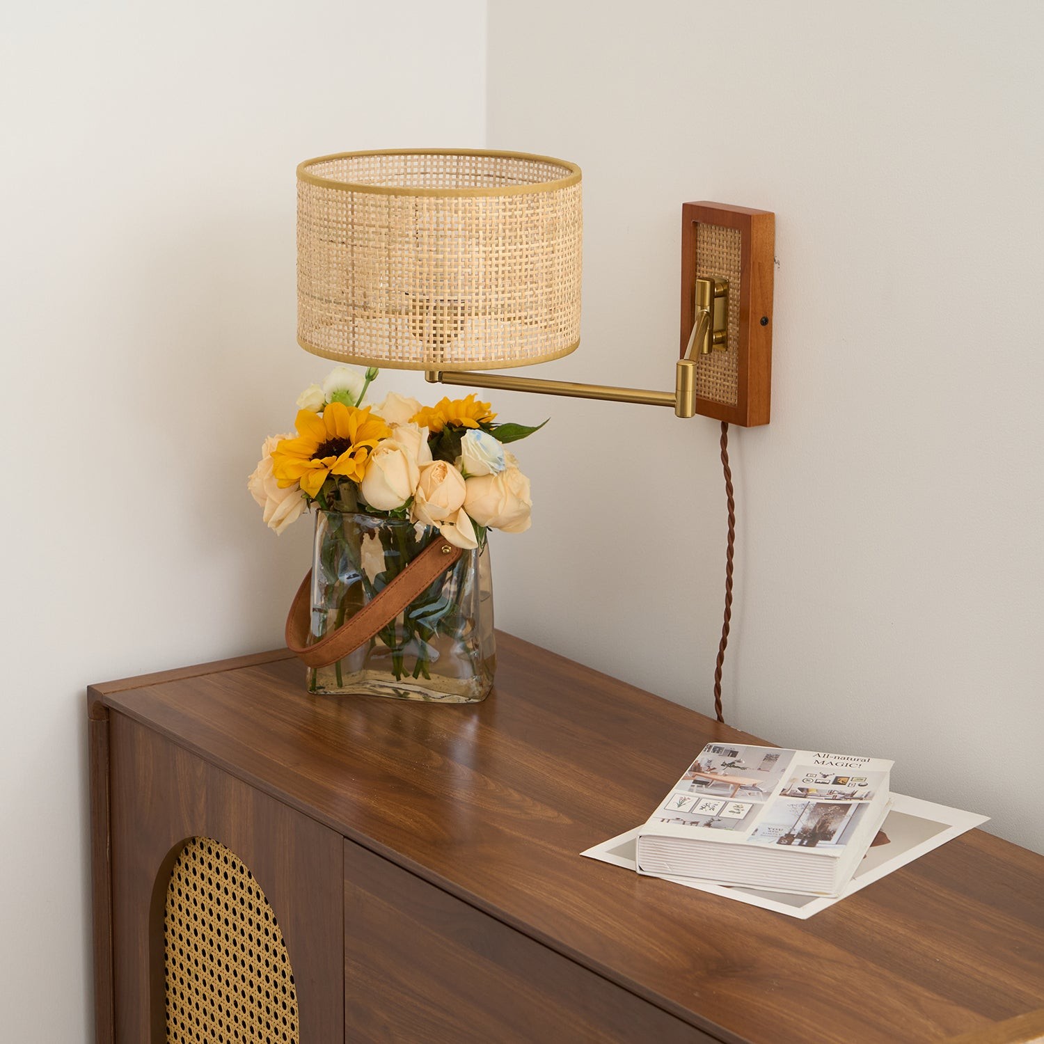 Rattan Swing Arm Wall Lamp P013