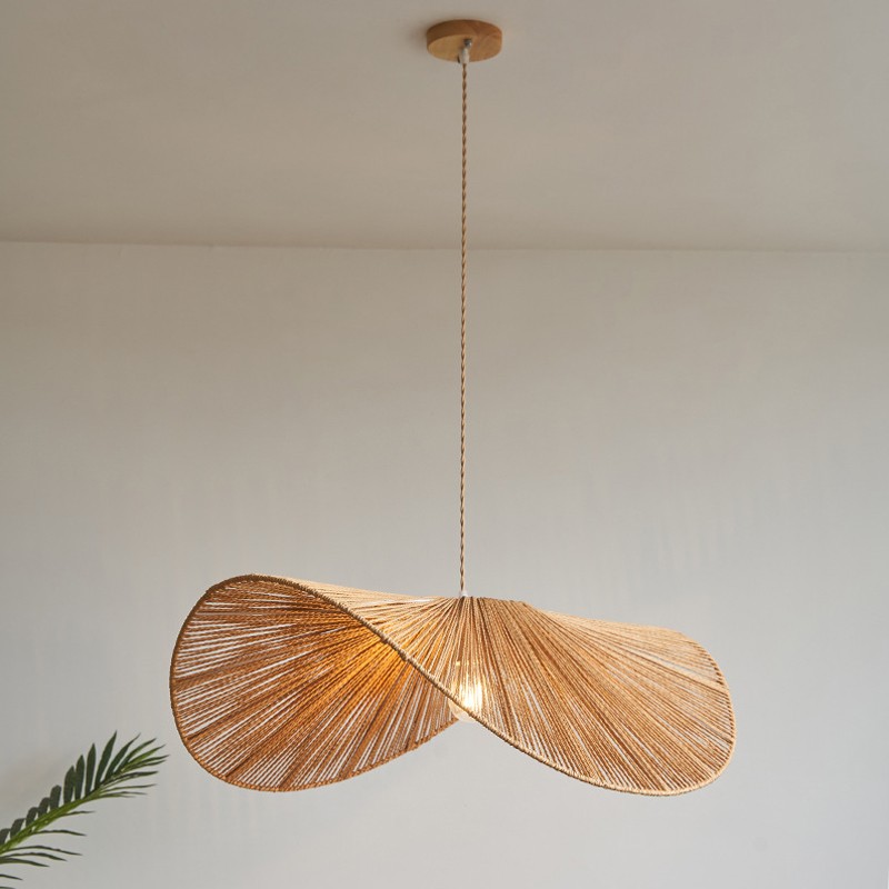 Wabi-Sabi Style Straw Hat Pendant Light For Living Room