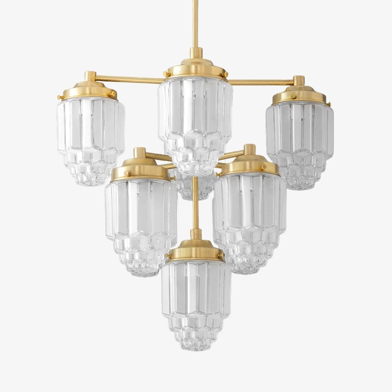 Tierlux Glass Textured Brass Chandelier – Timeless Lighting with Style T375