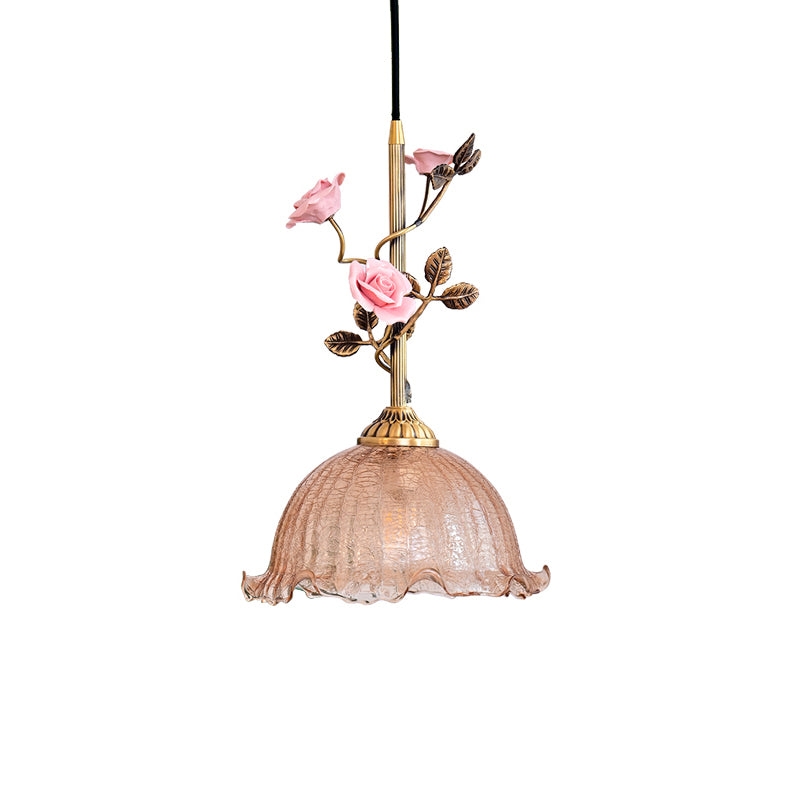 Lalique Rose Glass Pendant Lamp T1898