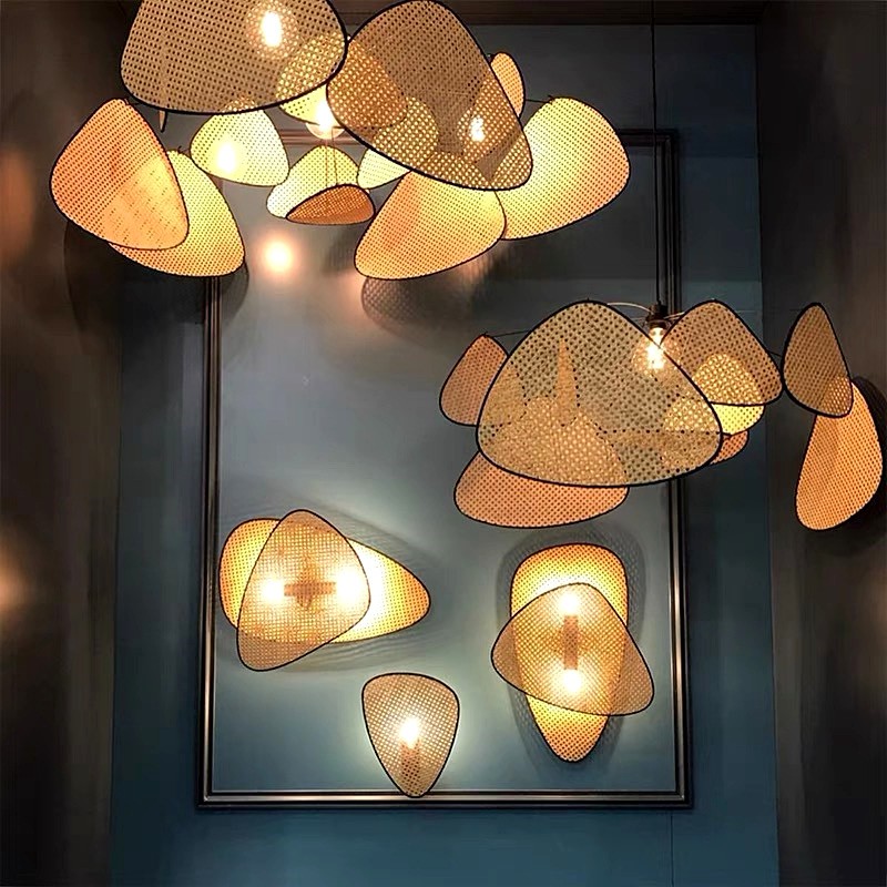 Screen Cannage Pendant Light - Woven Rattan Design for Living Room