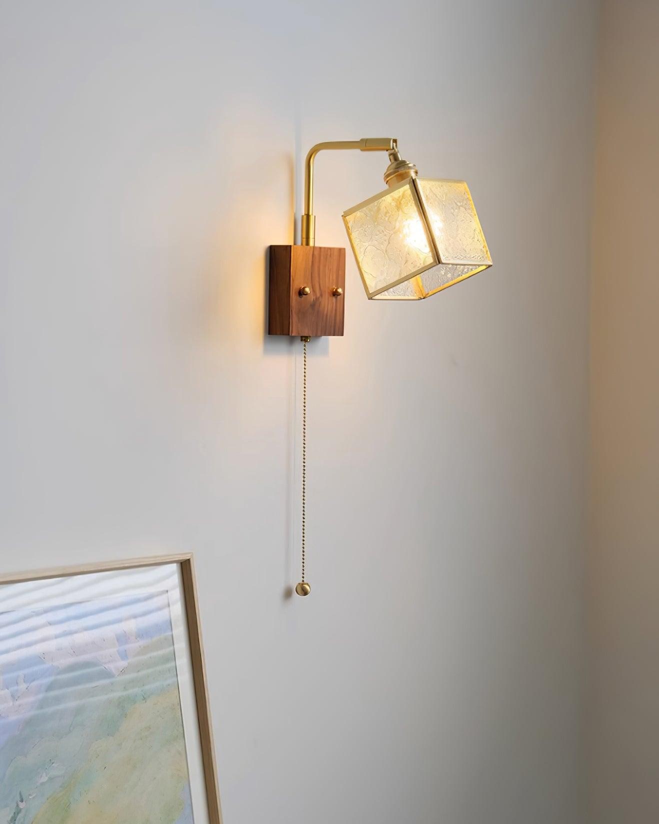 Square Glass Adjustable Wooden Wall Lamp M247